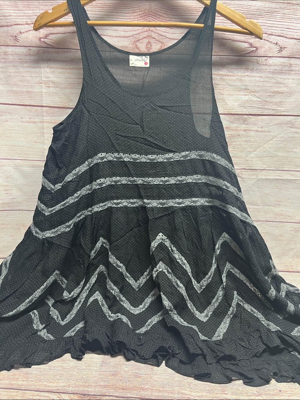 Free People intimately-Flowy Black Tank with White Chevron Lace